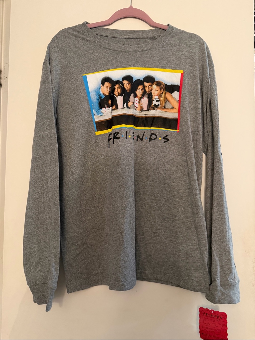 FRIENDS Gray Long Sleeve Tee with Cast Photo and Multi-Color Trim
